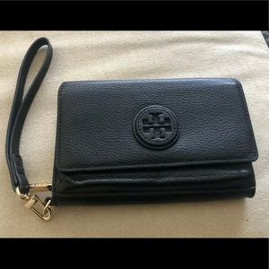 EUC Tory Burch Black Leather Wristlet Wallet